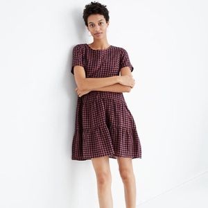Short Sleeved Tiered Gingham Mini Dress